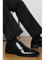 NICK OXFORD LACE UP WORK DRESS SHOES IN BLACK PATENT - 1