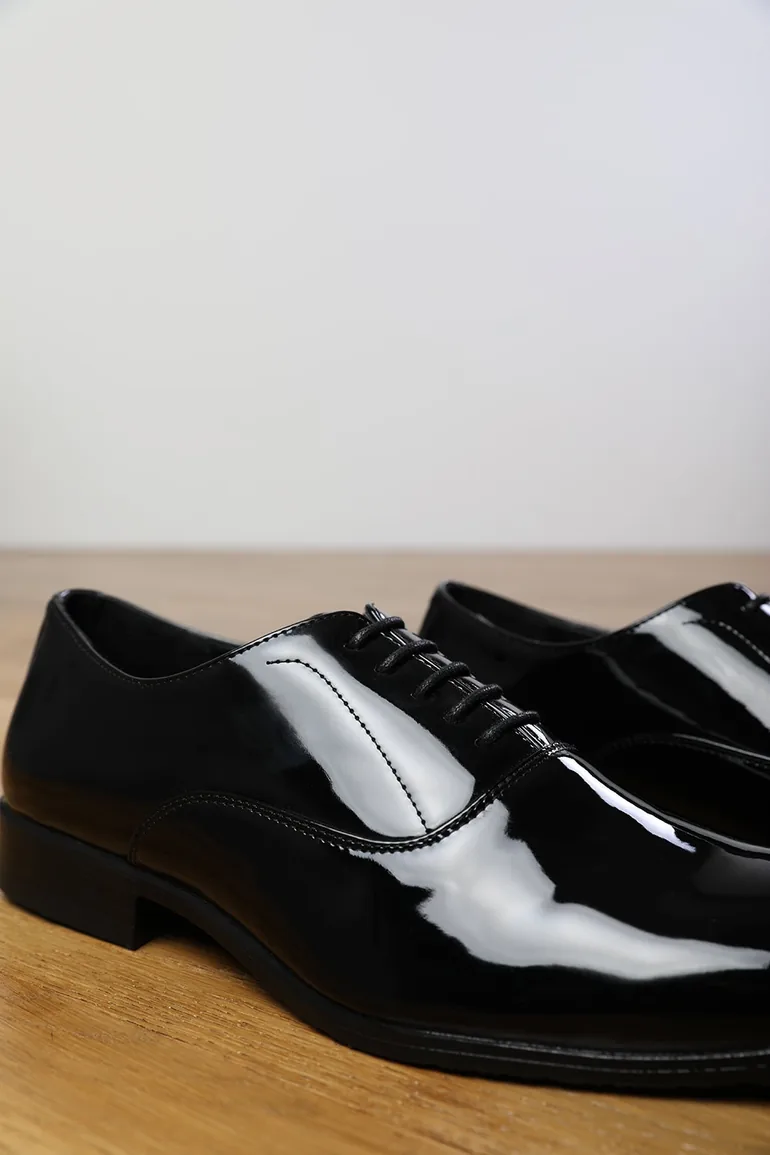 NICK OXFORD LACE UP WORK DRESS SHOES IN BLACK PATENT - 3