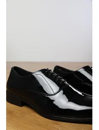 NICK OXFORD LACE UP WORK DRESS SHOES IN BLACK PATENT - 3