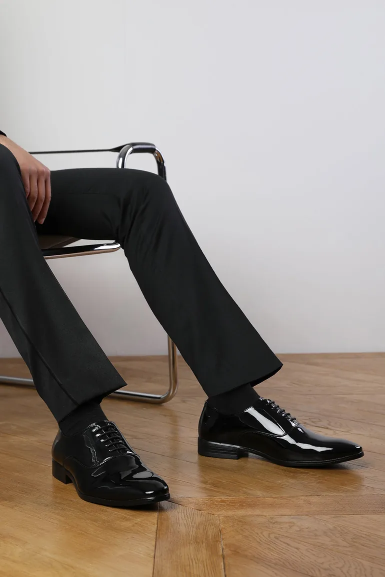 NICK OXFORD LACE UP WORK DRESS SHOES IN BLACK PATENT