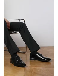 NICK OXFORD LACE UP WORK DRESS SHOES IN BLACK PATENT