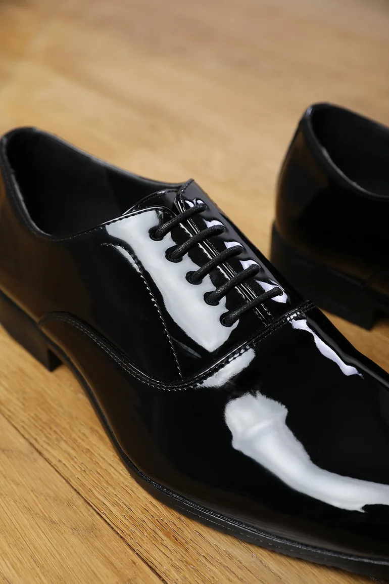 NICK OXFORD LACE UP WORK DRESS SHOES IN BLACK PATENT - 2