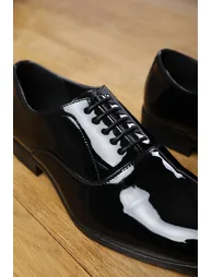 NICK OXFORD LACE UP WORK DRESS SHOES IN BLACK PATENT - 2