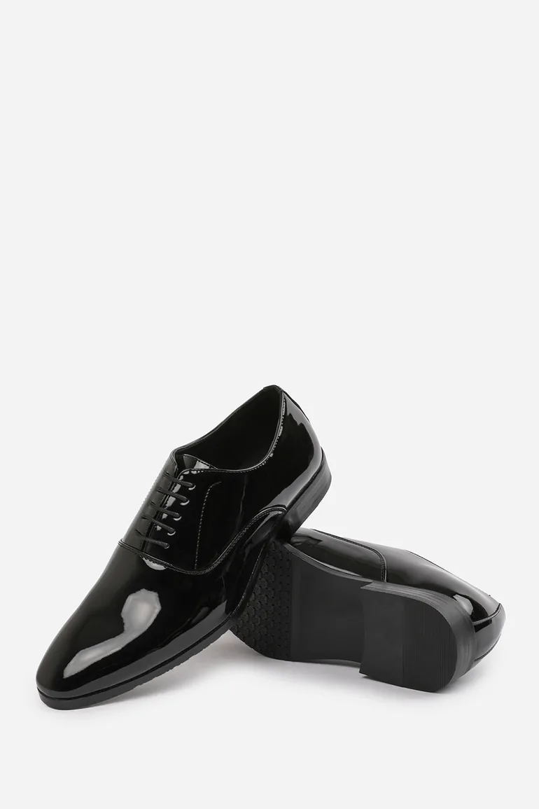 NICK OXFORD LACE UP WORK DRESS SHOES IN BLACK PATENT - 4