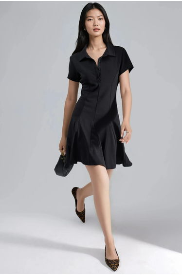 BUSEM Buttoned Crepe Mini Shirt Collar Dress