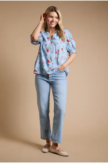 Floral Printed Puff Sleeve Overhead Shirt