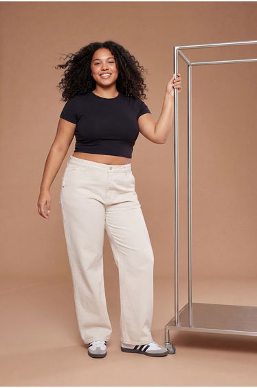 Ecru High Waist Regular Length Comofrt/Medium Stretch Plus Size Jeans