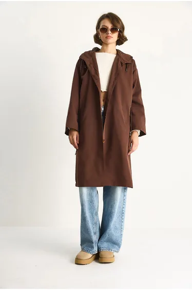 LUCCI Oversized Midi Trench Coat with Shawl Collar