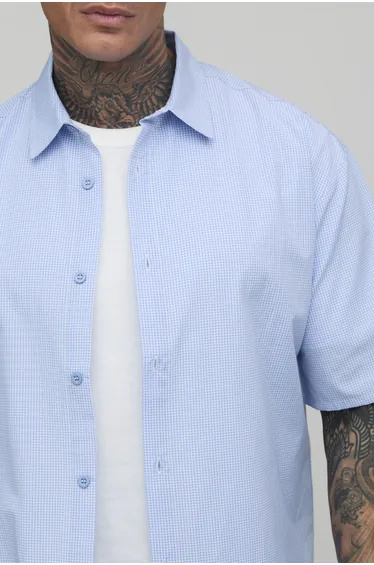 Tall Oversized Boxy Micro Check Collared Shirt