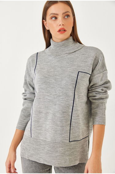 Women's Geometric Patterned Turtleneck Knitwear Sweater
