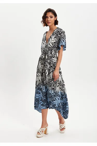 Women’s Midaxi Wrap Dress in Blue with Short Sleeves