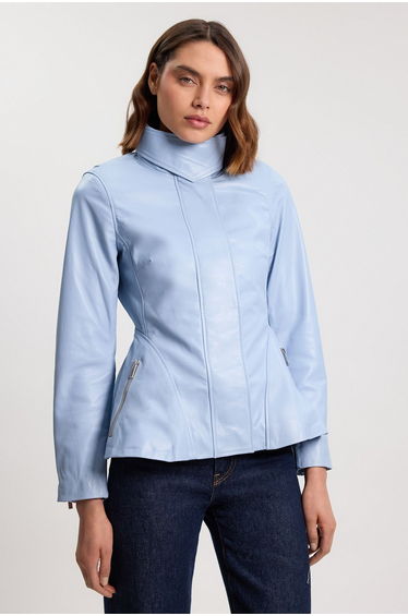 Leather Zip Up Peplum Jacket