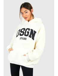 Dsgn Studio Applique Borg Oversized Hoodie - cream - 3