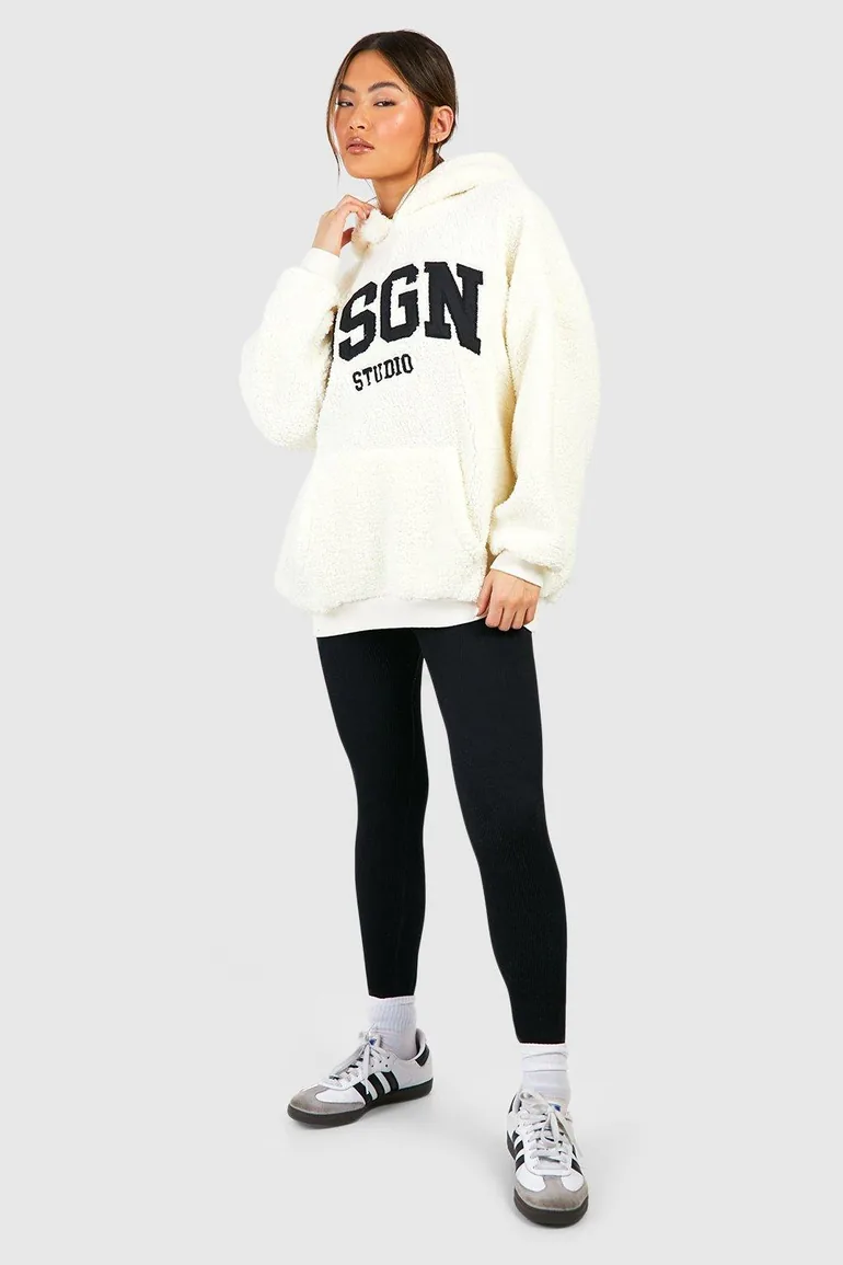 Dsgn Studio Applique Borg Oversized Hoodie - cream - 2