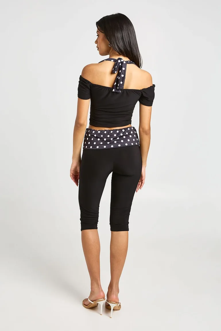 Polka Dot Waistband Slinky Capri - black - 1