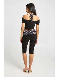 Polka Dot Waistband Slinky Capri - black - 1