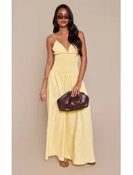 Lemon Woven Shirred Waist Strappy Maxi Dress
