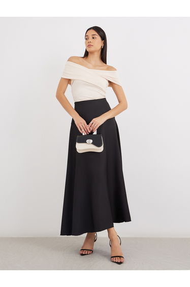 Solid A-Line Skirt with Button Detail
