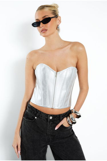 Bandage Zip Front Detail Corset - silver