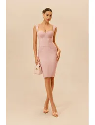Sweet Invitation Blush Lace Corset Wide Strap Midi Dress