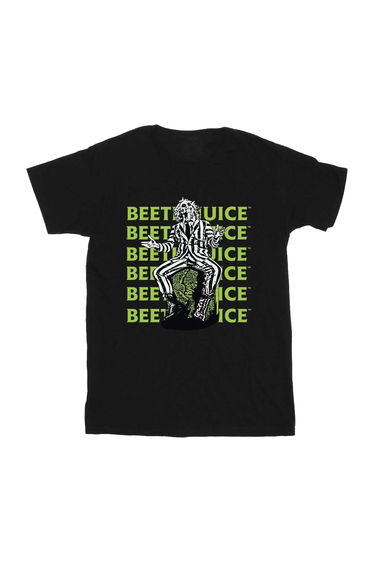 Beetlejuice Girls Pose Cotton Repeat Logo T-Shirt - Black