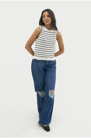 سويتر محبوك مخطط لون زهري