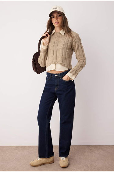 Mink Shirt Garnish Detail Crop Knitwear Sweater