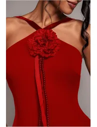 Goddiva Racer Neck Corsage Scuba Maxi - Red - 2