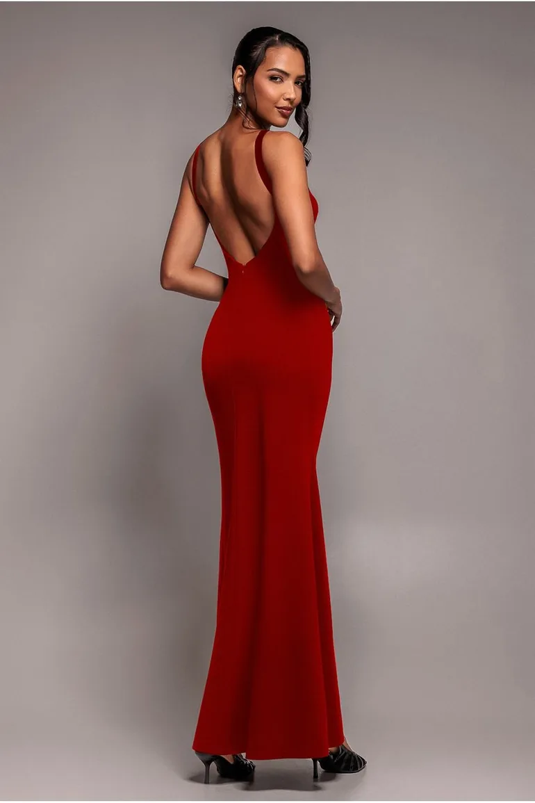 Goddiva Racer Neck Corsage Scuba Maxi - Red - 1