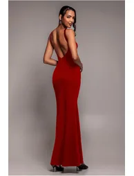Goddiva Racer Neck Corsage Scuba Maxi - Red - 1