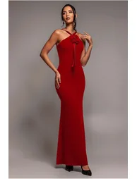 Goddiva Racer Neck Corsage Scuba Maxi - Red