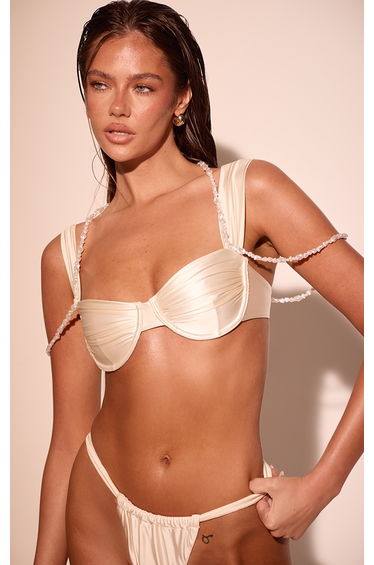 Champagne Shine Swim Pearl Trim Underwired Bikini Top