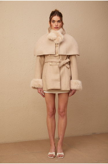 Rosella detachable-cape faux-fur coat