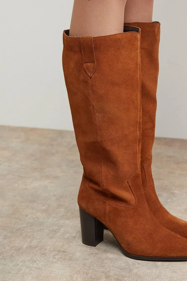 Kresta Suede High Block Heel Knee Boots - 3