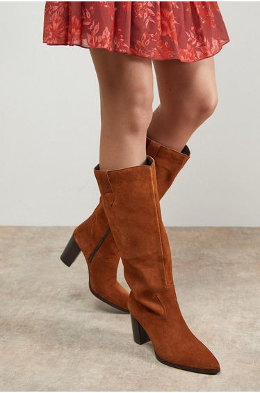 Kresta Suede High Block Heel Knee Boots