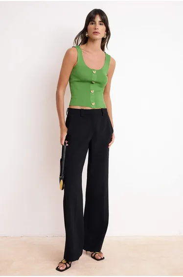 Oil Green Heart Button Detailed Crop Knitwear Blouse