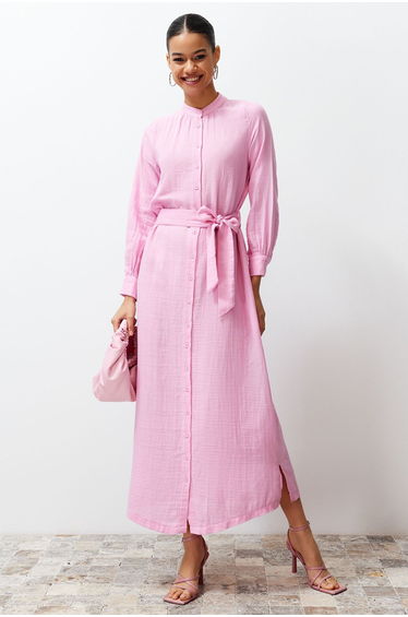 Pink Plain Woven Dress