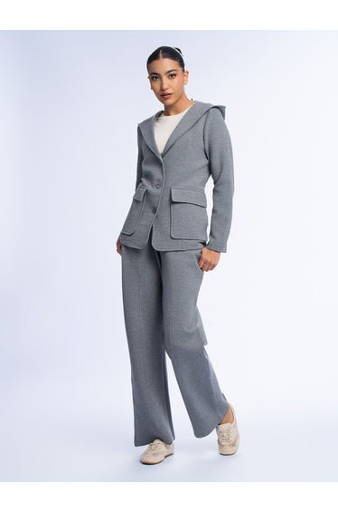 Fitted Hooded Blazer - GREY MELANGE