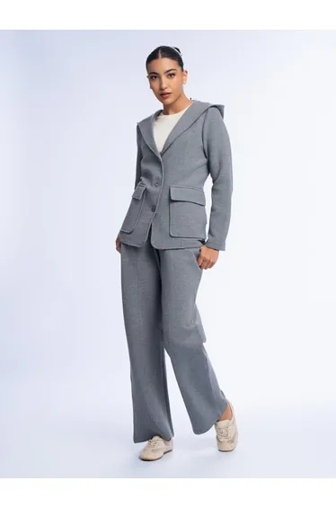 Fitted Hooded Blazer - GREY MELANGE