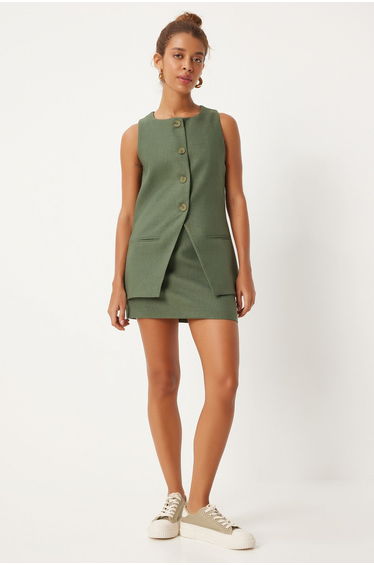Women's Green Mini Woven Skirt