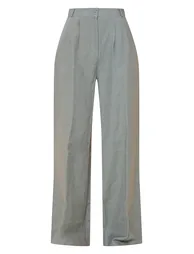 Grey Linen Look High Waist Wide Leg Trousers - 4