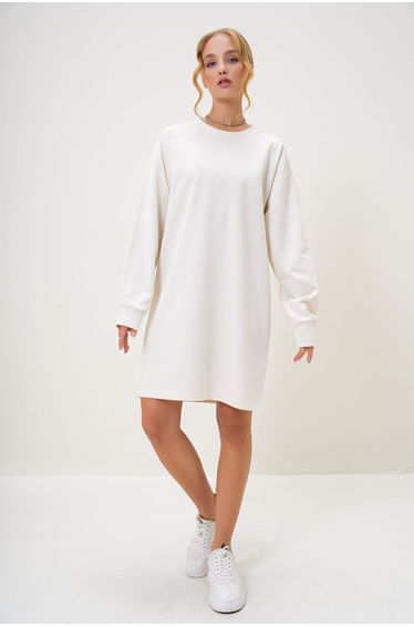 Women's White Crew Neck Sweatshirt Dress