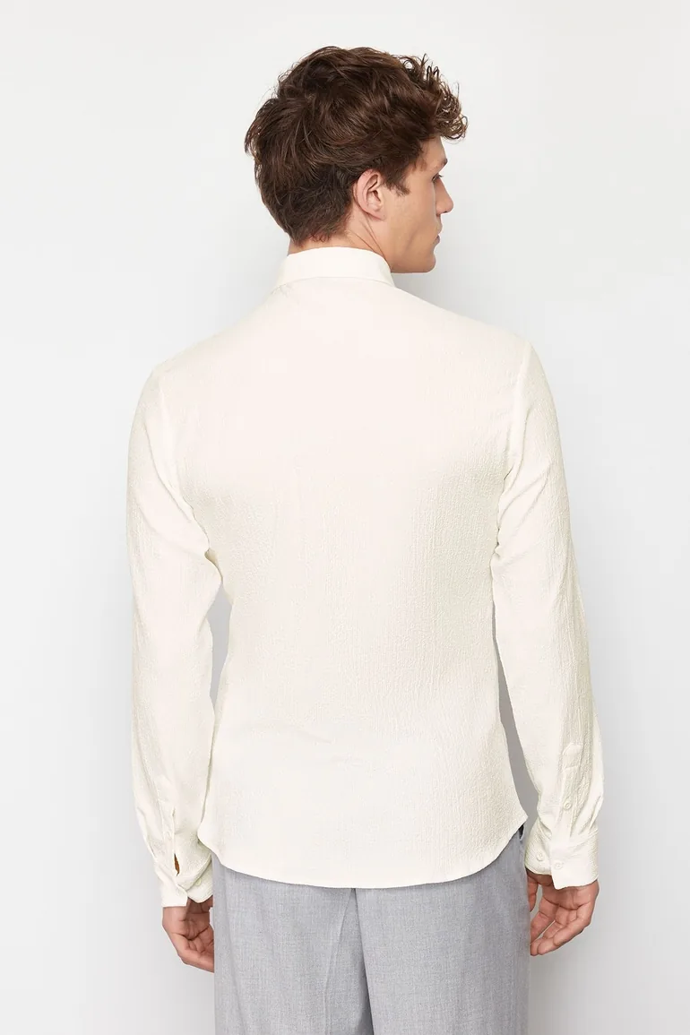 Shop Ecru Men's Slim Fit Knitted Long Sleeve Shirt Online in Bahrain