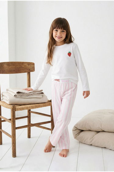 Pink Girl Heart Patterned Pajama Set