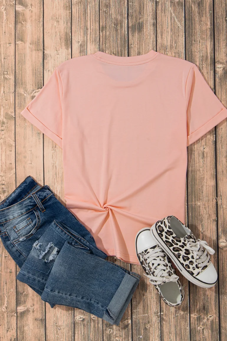 Pink Casual Plain Crew Neck Tee - 16