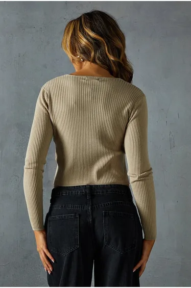 Rib Knit Button Front Top