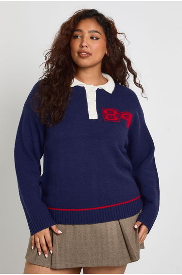 Plus Polo Knit 84 Jumper - navy