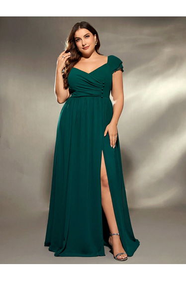 Leely Plus Women's Elegant V Neck Cap Sleeve Party Dresses