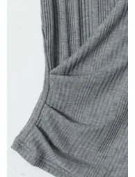 Faux Wrap Short Sleeves Ribbed Knit Top in Heather Grey for Office Days & Brunch Dates - 6