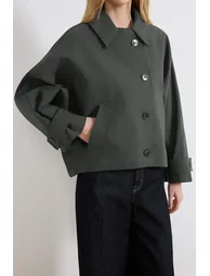 Khaki Patterned Lined Soft Keys Oversized Short Coat - 2